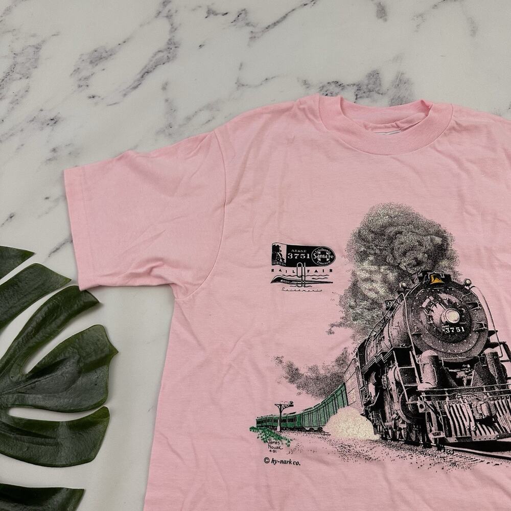 Rail Fair Sacramento Mens Vintage 90s Graphic Tee Size M Pink Train Engine 3751 View 4